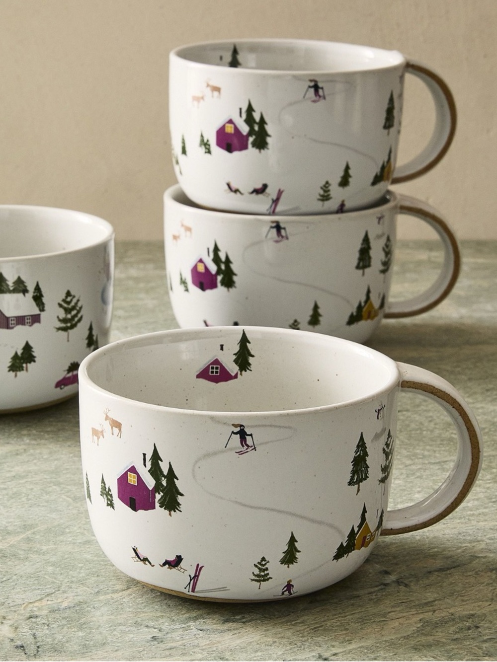 West Elm St. Jude Holiday Skier Stoneware Mug Soup Bowl Snow Trees Winter 28 oz